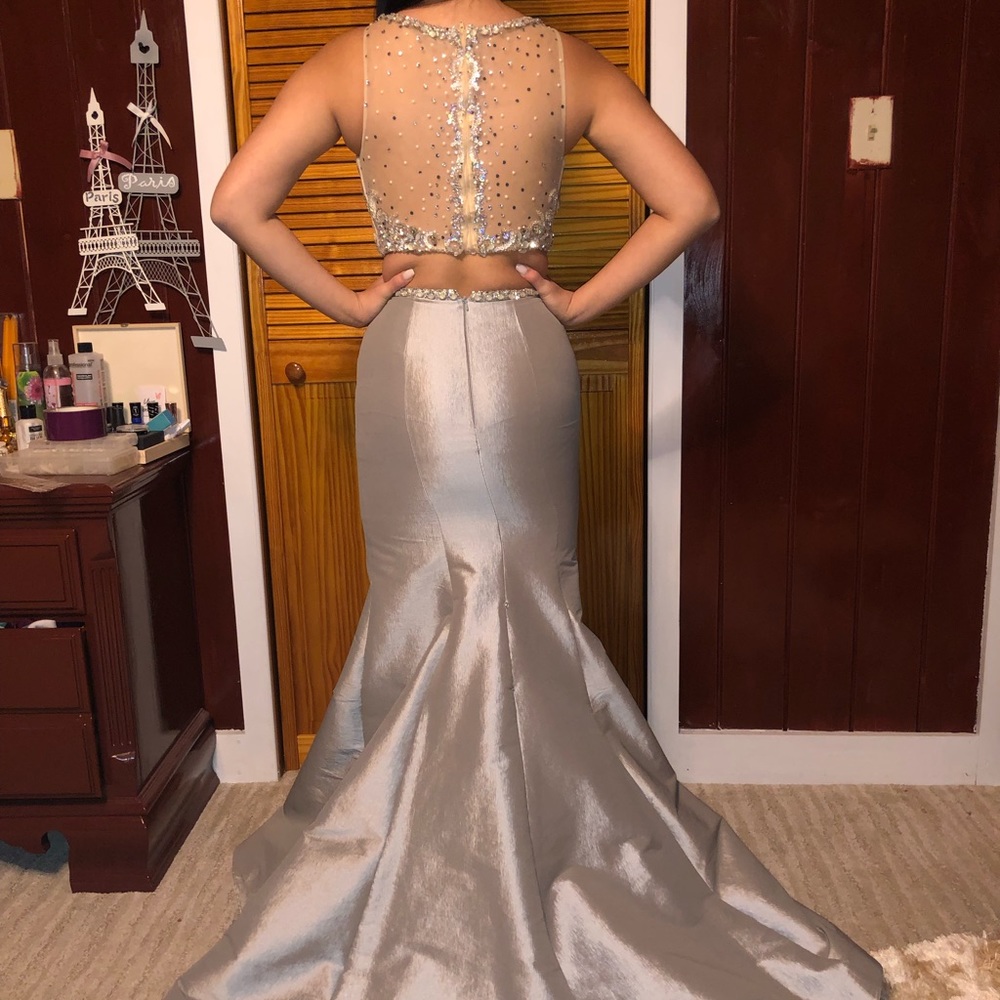 Gray/Silver Two Piece Prom Dress - Picture 5 of 6